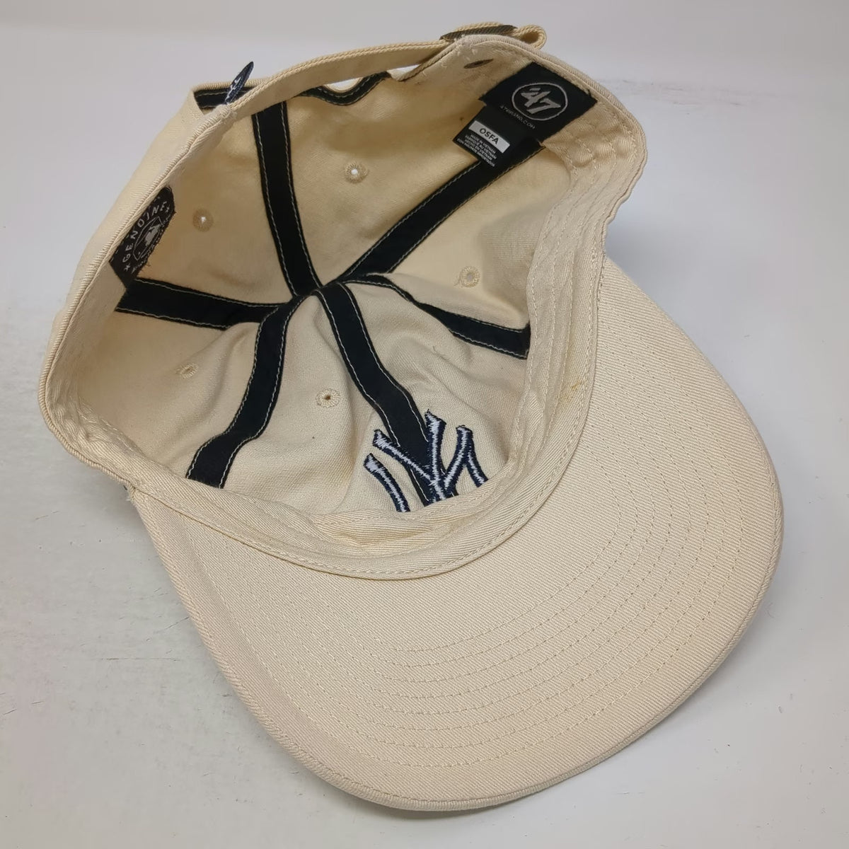 New York Yankees MLB '47 Baseball Cap Beige Blue One Size Slideback Embroidered