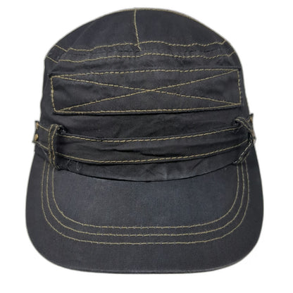 Elastafit Army Cap Black One Size Gold Contrast Stitching Hat Metal Eyelets