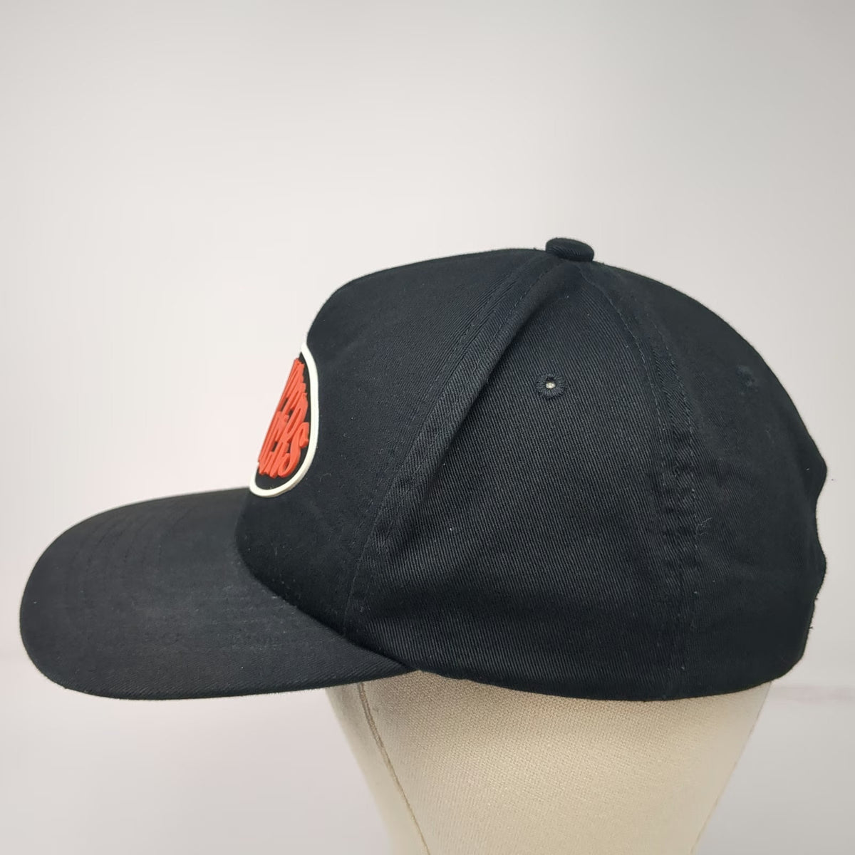 5 Panel Hat Black One Size STRANGERS Red Rubber Logo Slideback Closure Cap