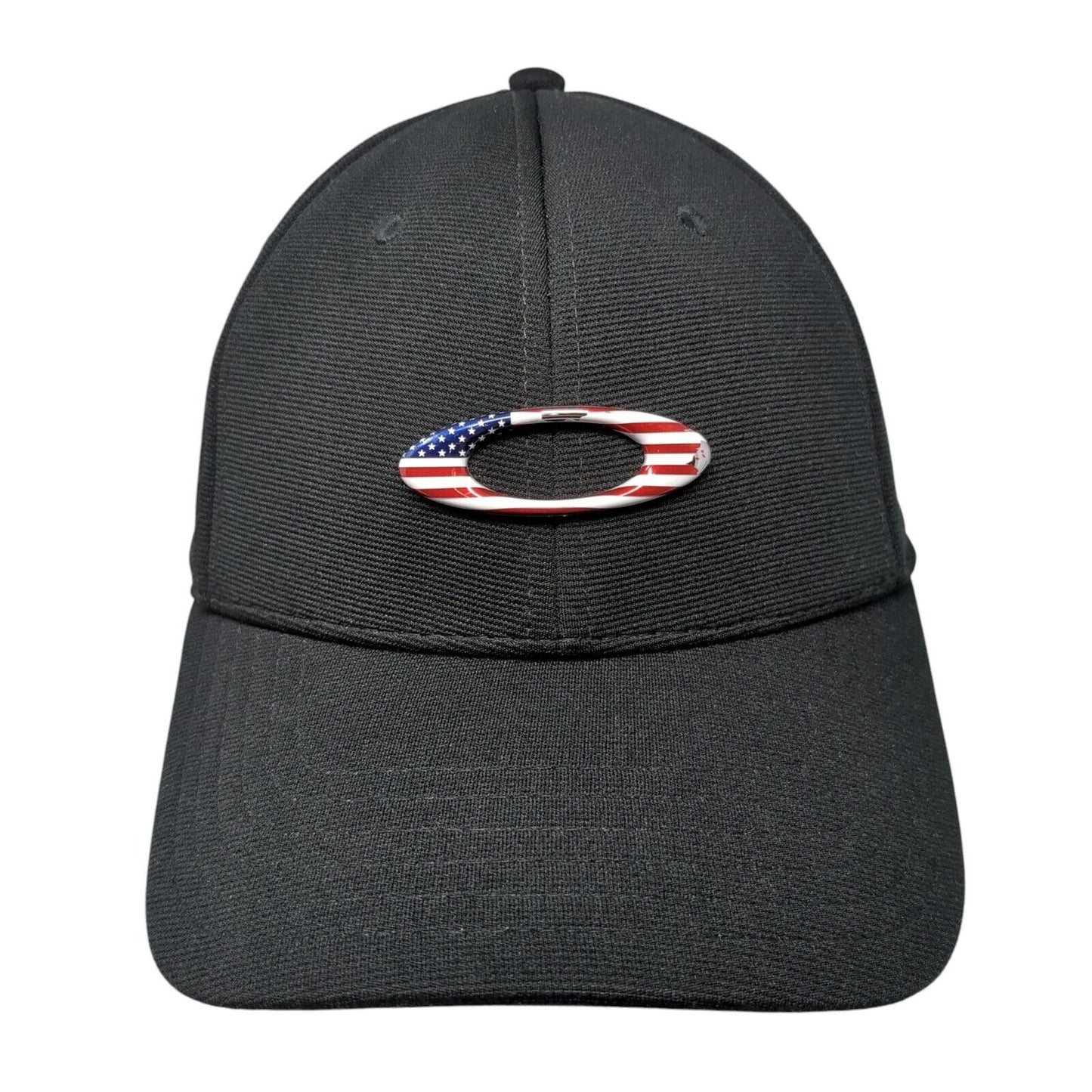 Oakley USA Flag Logo Fitted Hat Black S/M Classic Low A-Flex 6 Panel