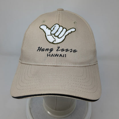 Hang Loose Hawaii Strapback Hat Tan OSFA Adjustable Embroidered 6 Panel Cotton
