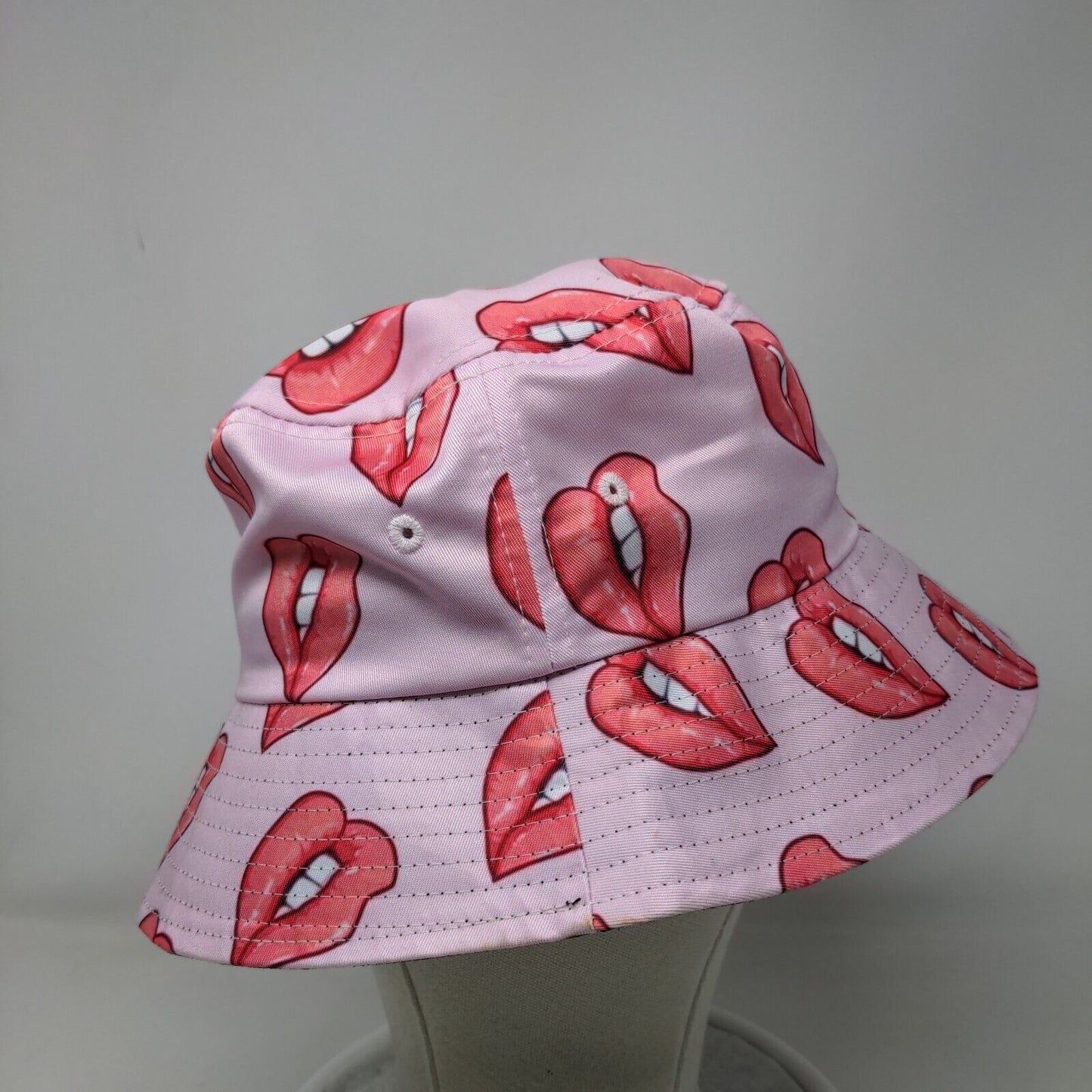 Red Lips Bucket Hat Pink One Size All Over Print Vent Holes Blank