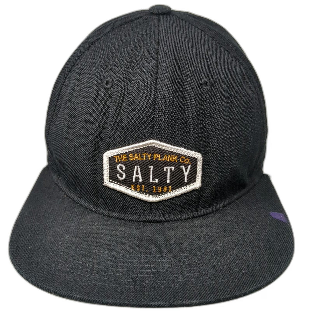 The Salty Plank Co. Snapback Hat Black One Size Flat Brim Wool Blend Salty Patch