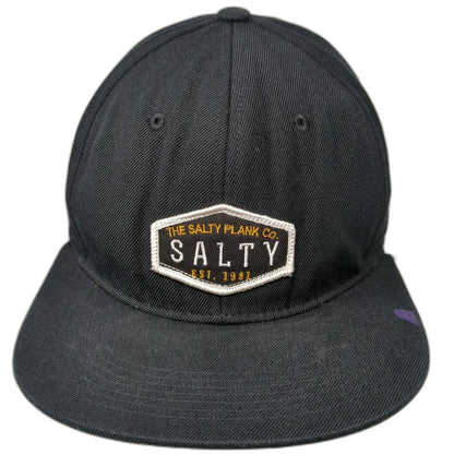 The Salty Plank Co. Snapback Hat Black One Size Flat Brim Wool Blend Salty Patch
