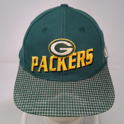 Green Bay Packers NFL Logo Athletic Green Hat Patterned Brim Strapback Vintage