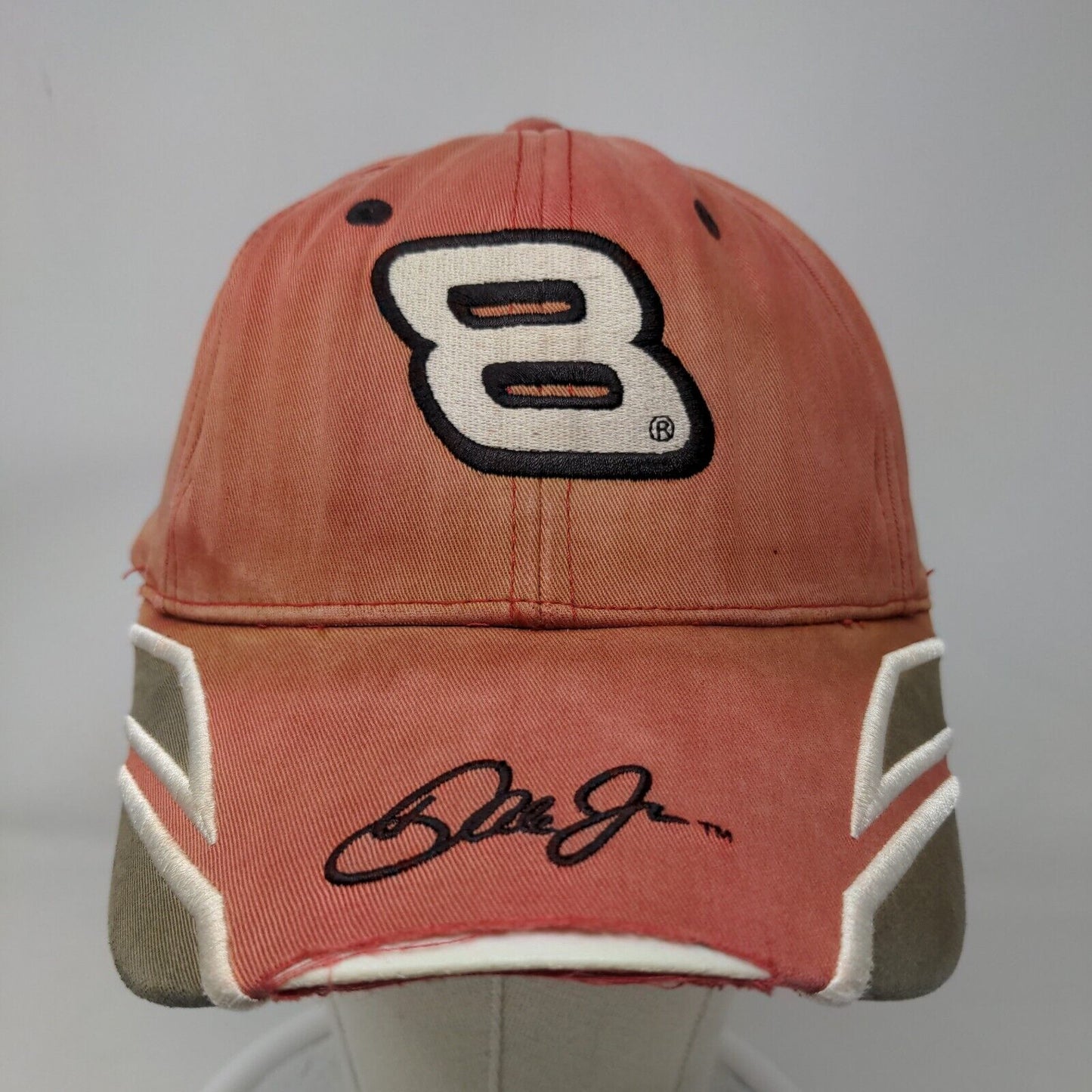 NASCAR Men's Strapback Hat Red Distressed #8 Dale Jr Embroidered Logo Budweiser