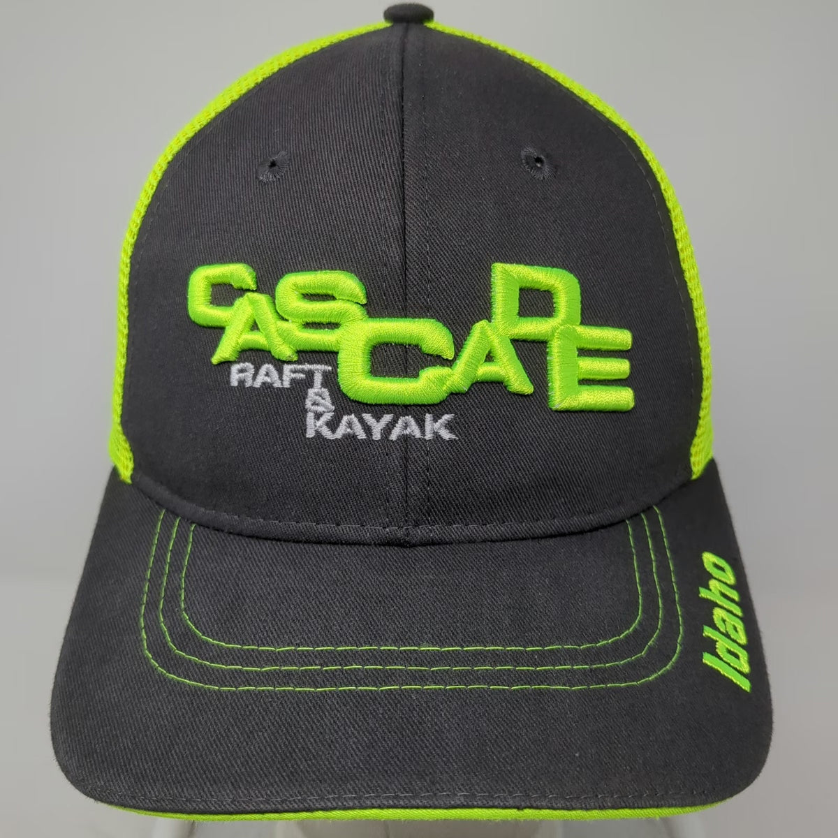 Vie Trucker Hat Gray Yellow OSFM Snapback Idaho Payette River Raft Kayak Mesh