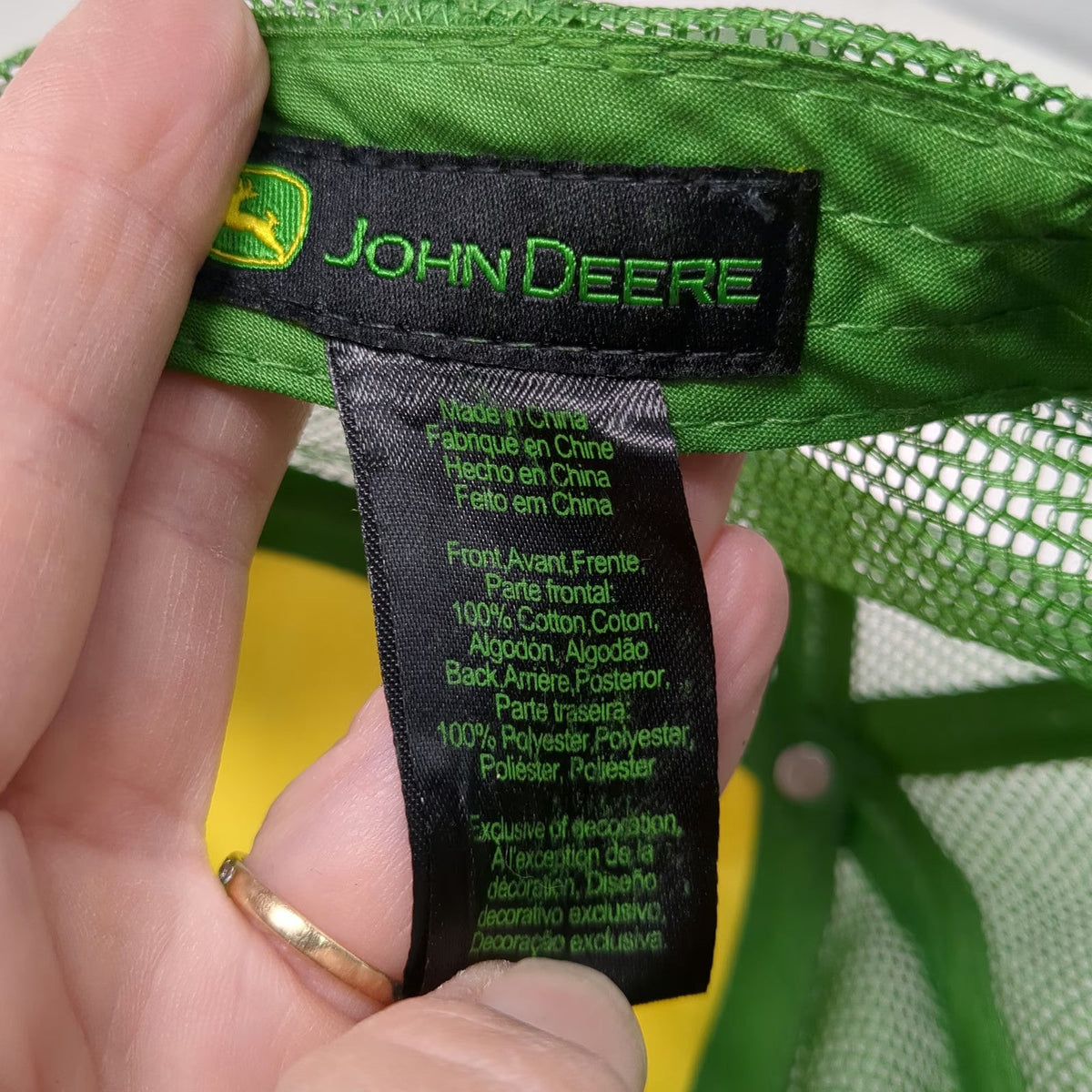 John Deere Trucker Hat Green White One Size Mesh Back Snapback Logo Farming Hat
