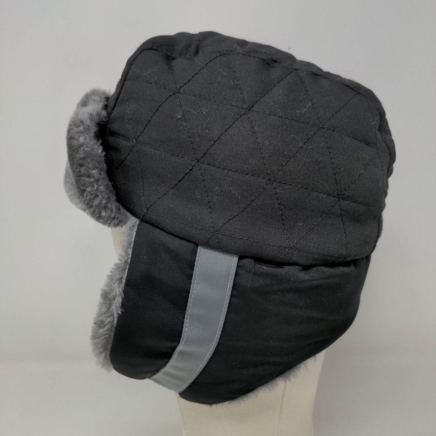 Swiss + Tech Men's Trapper Hat Black Vegan Fur Ear Flaps 100% Polyester