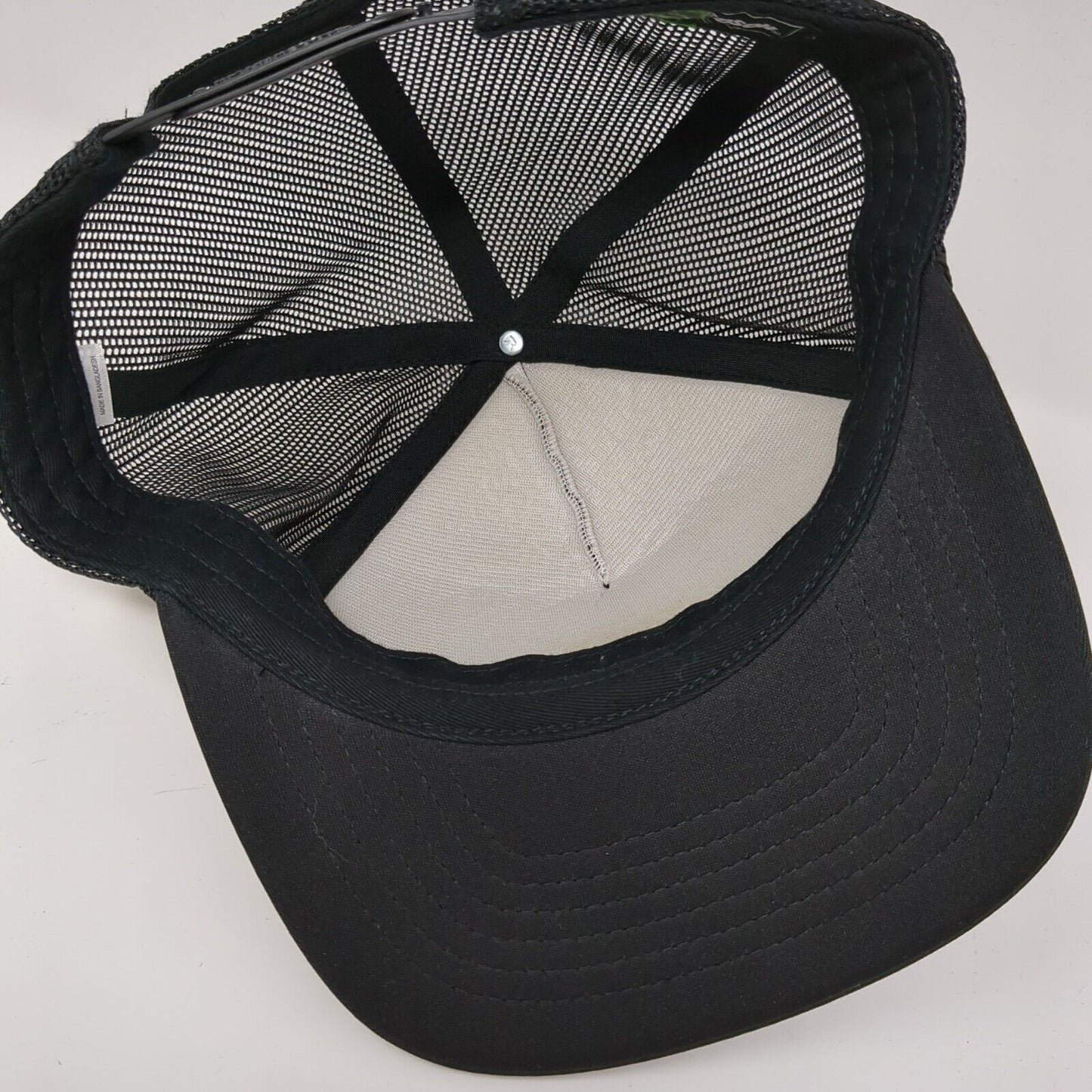 Joy Striped Patch Snapback Trucker Hat Black One Size Solid Mesh Back