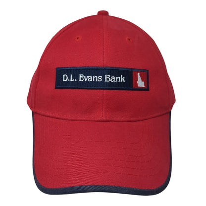 D.L. Evans Bank Idaho Strapback Hat Red One Size Adjustable Embroidered
