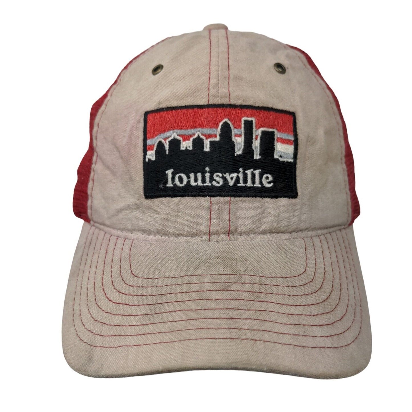 Zephyr Snapback Mesh Back Trucker Hat Louisville Embroidered Logo Tan Red