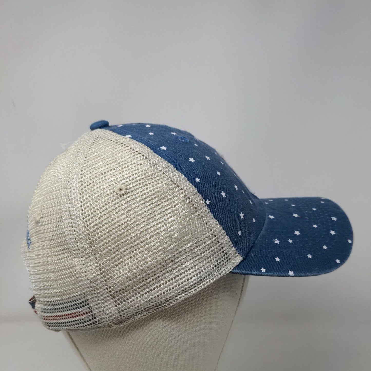 Red Heart Stars Indiana Slideback Trucker Hat Blue OSFM Adjustable Mesh Back