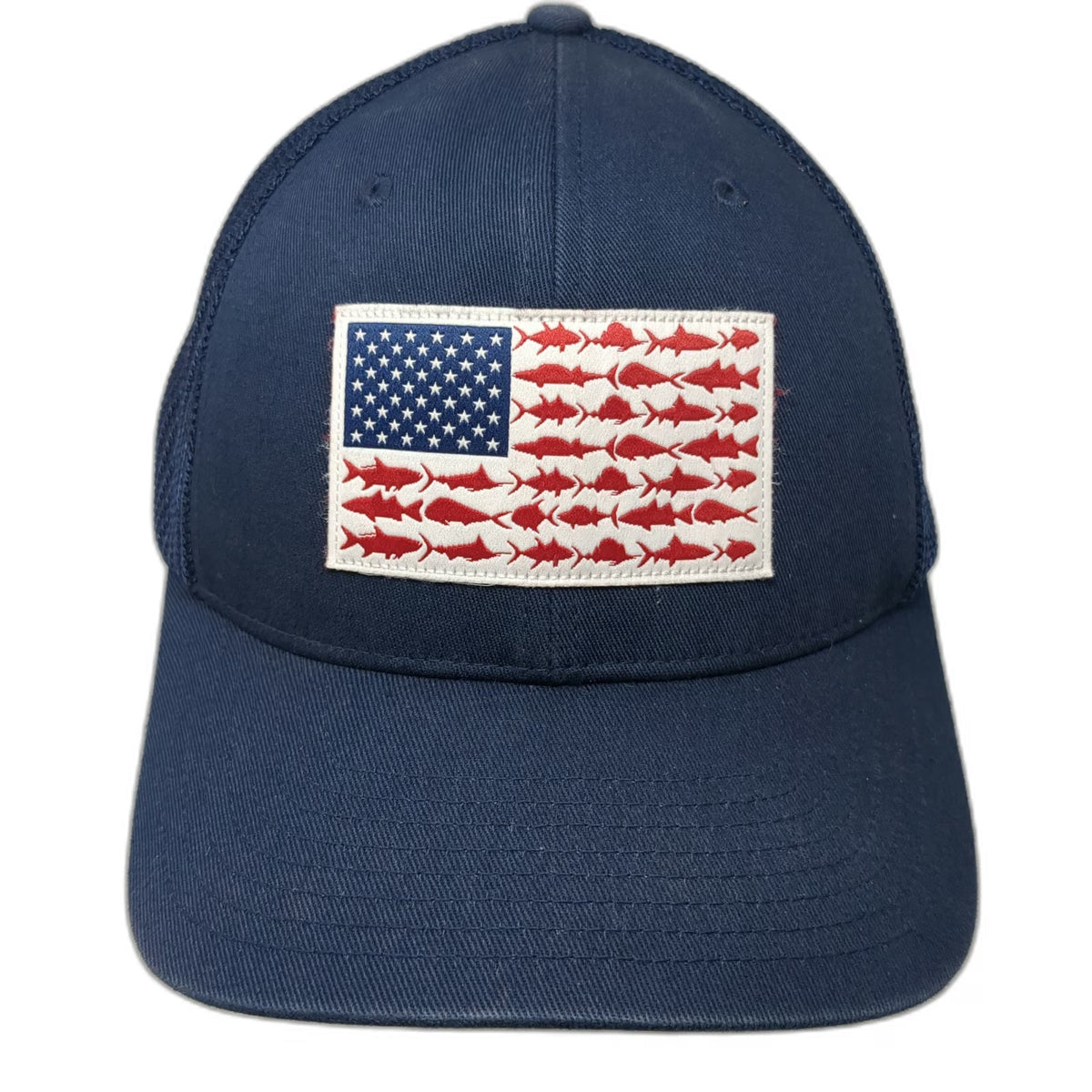 Columbia Baseball Cap Blue XL Mesh Back Performance Fish American Flag PFG hat