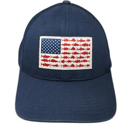 Columbia Baseball Cap Blue XL Mesh Back Performance Fish American Flag PFG hat