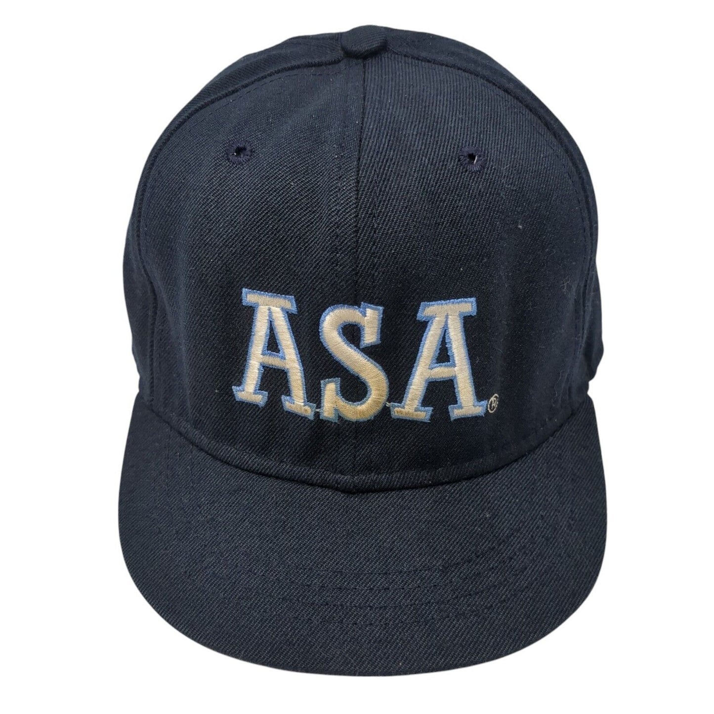 ASA 01 Fitted Hat Blue 6 7/8 Embroidered Solid 6 Panel Vent Holes Roxxi