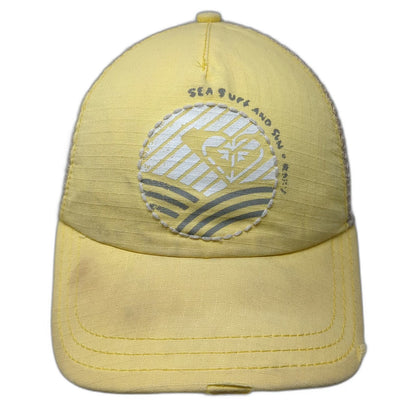 Roxy Trucker Hat Yellow One Size Mesh Snapback Sea Surf Sun Graphic Logo