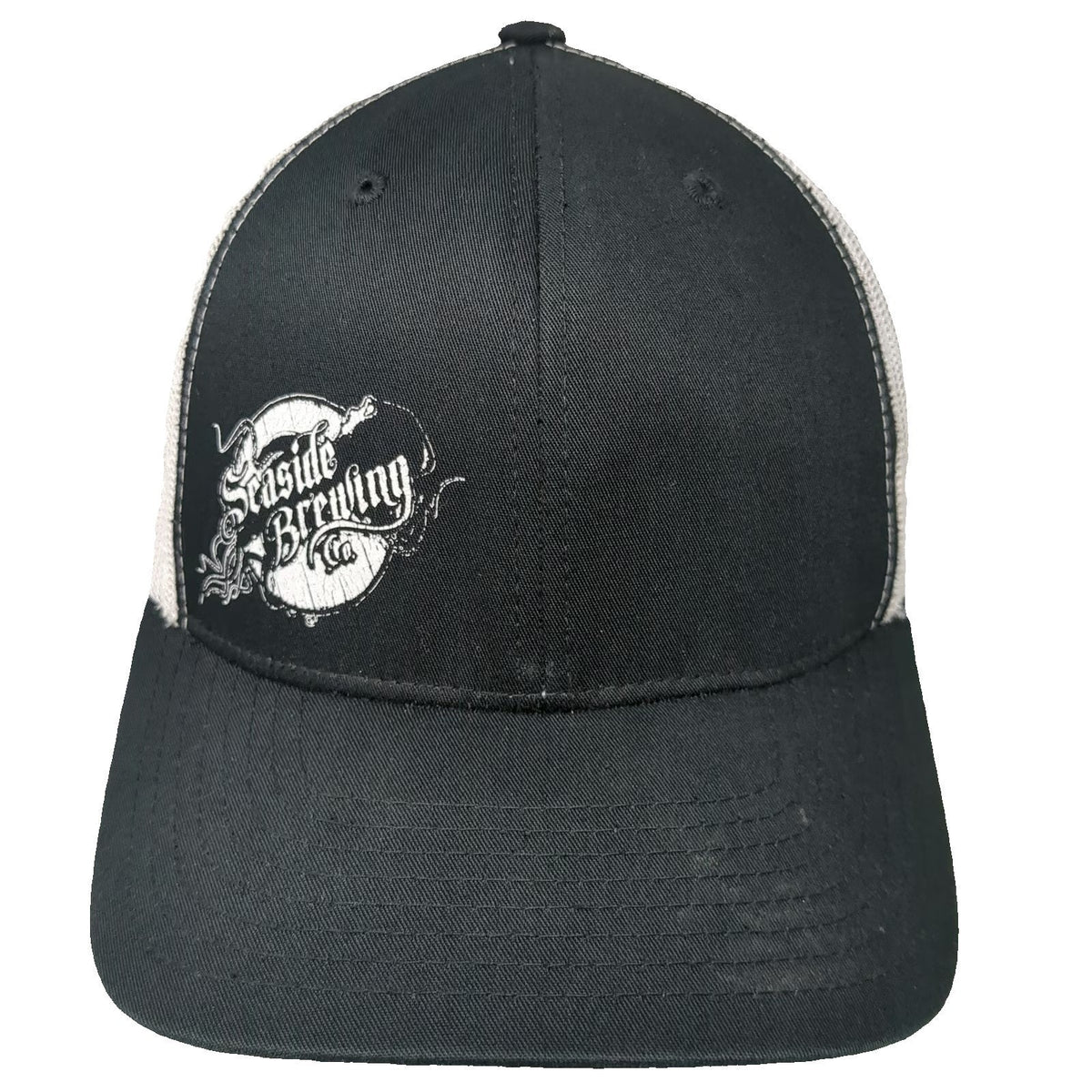 Yupoong Trucker Hat Black White One Size Seaside Brewing Co Mesh Back Snapback
