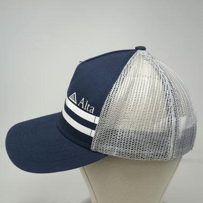 Alta Trucker Hat Blue One Size Mesh Snapback Mountain Logo Stripes Cotton Poly