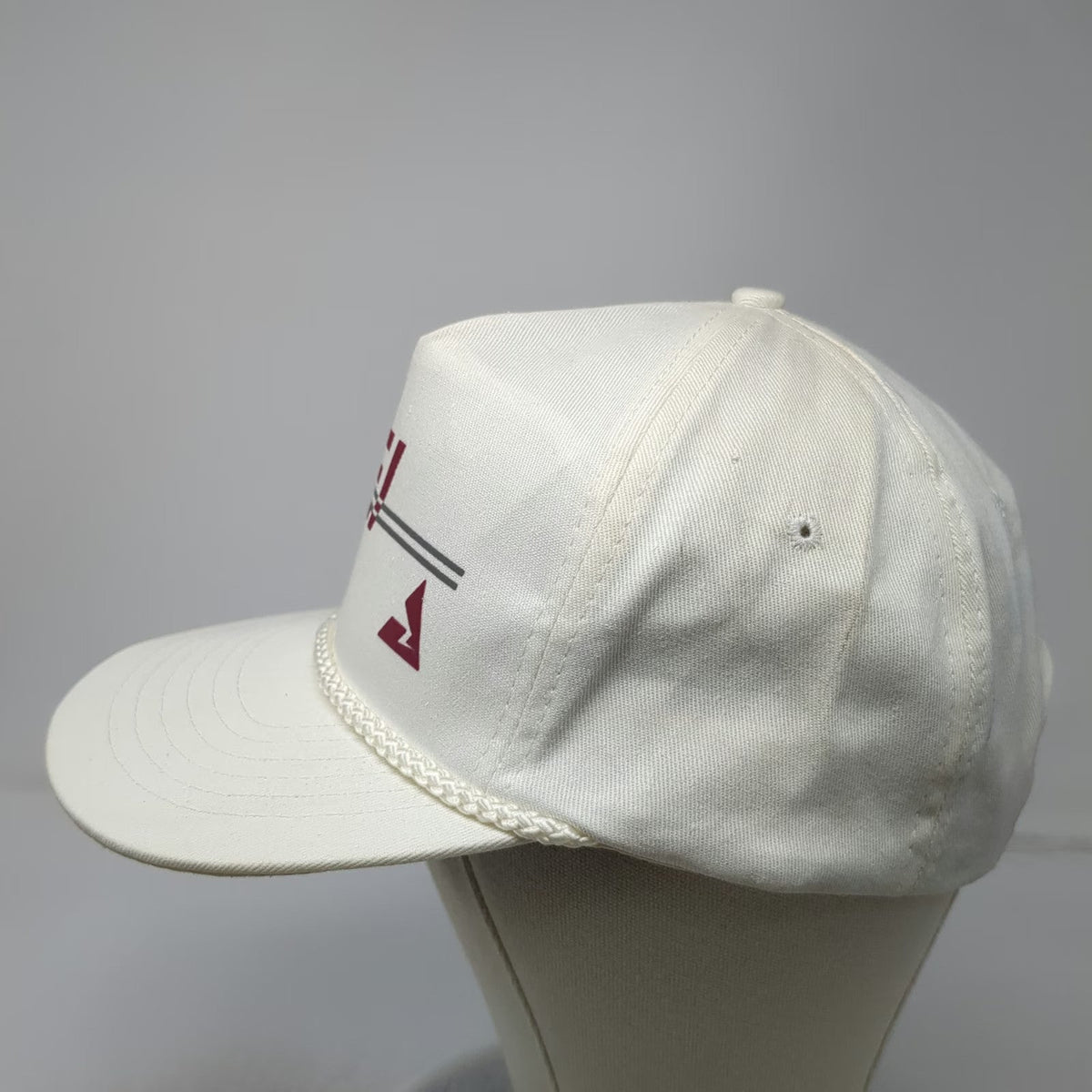 5 Panel White Red Gray One Size Rope Hat Snapback SEI Graphic Logo Cotton