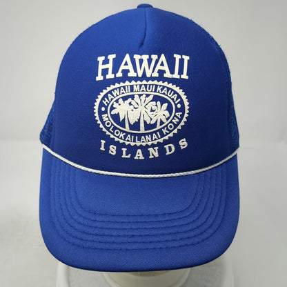 Hawaiian Headwear Blue One Size Trucker Hat Hawaii Islands Palm Tree Mesh Rope