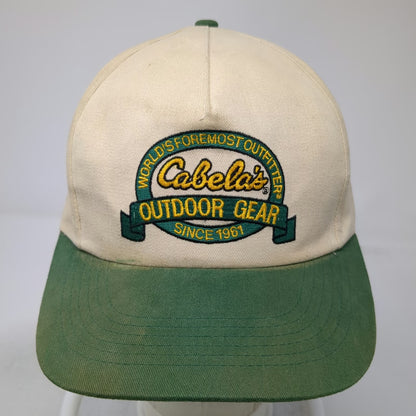 Cabela's 5 Panel Hat Beige Green Outdoor Gear Patch Strapback Cotton Vintage