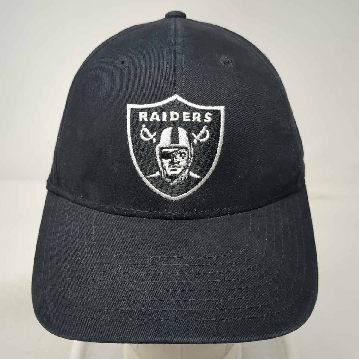 Las Vegas Raiders NFL Team Apparel Black Hat One Size Strapback Embroidered Cap