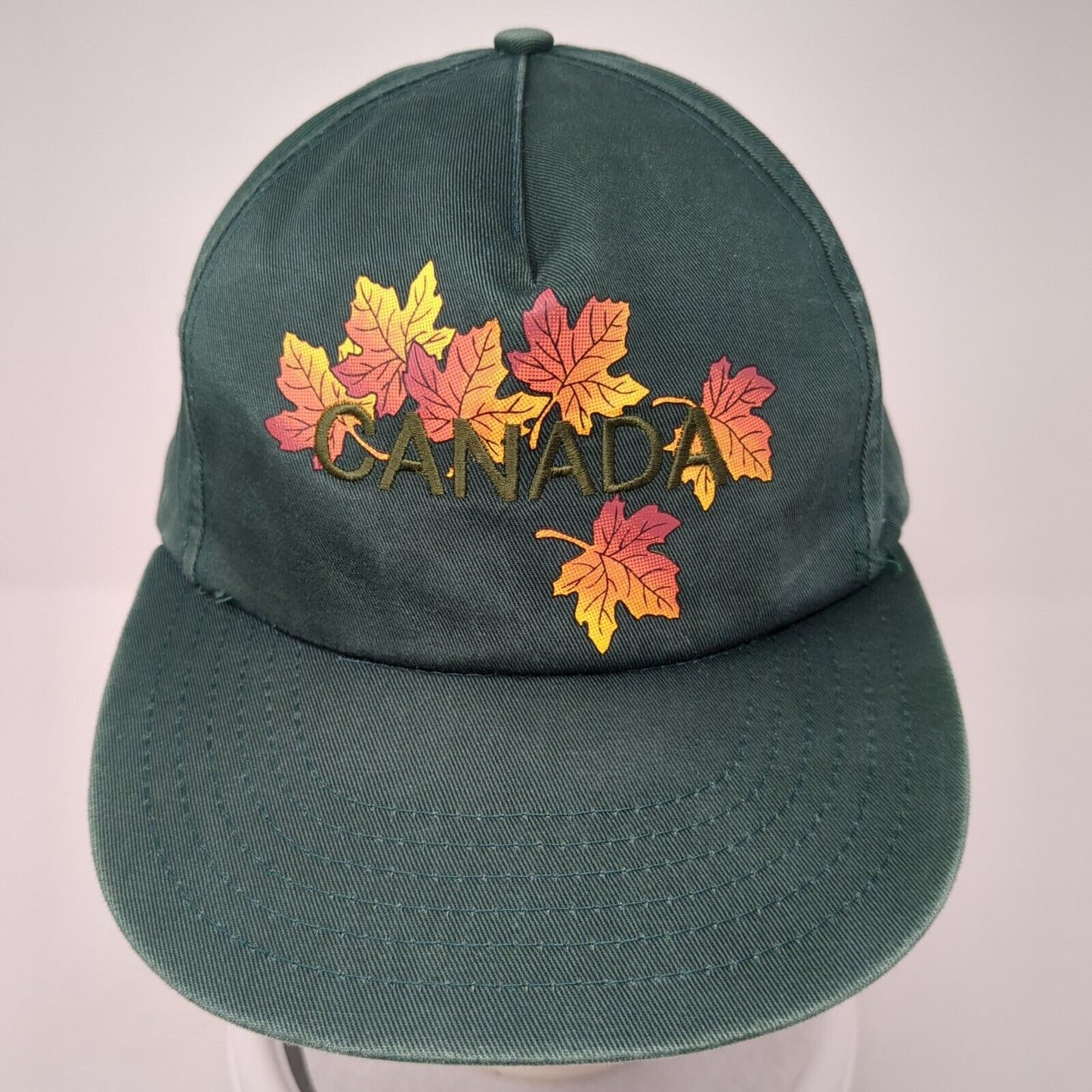 Canada Snapback Hat Green One Size Adjustable Embroidered Patriotic 6 Panel