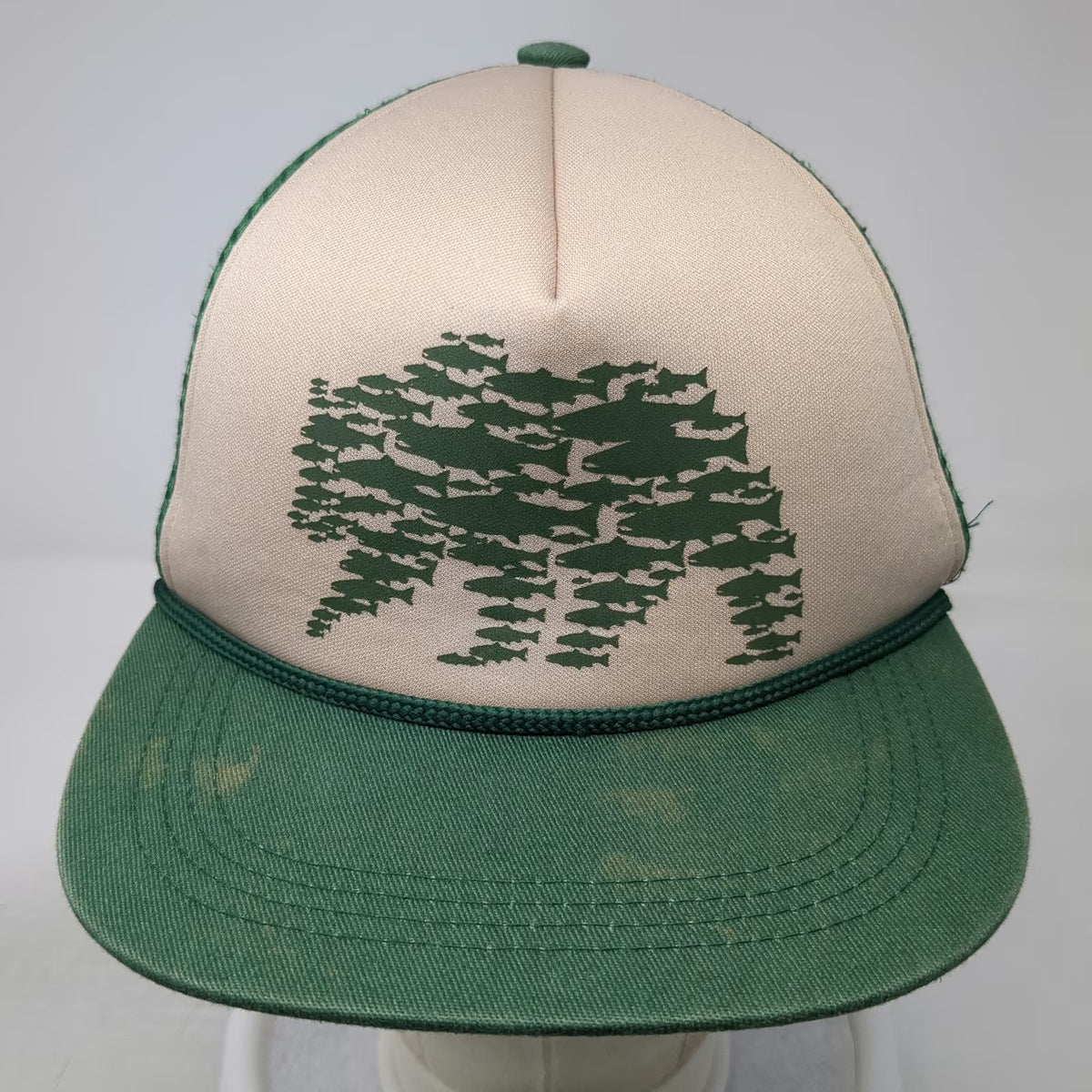 RepYourWater Trucker Hat Green One Size Bear Fish Graphic Mesh Rope Snapback