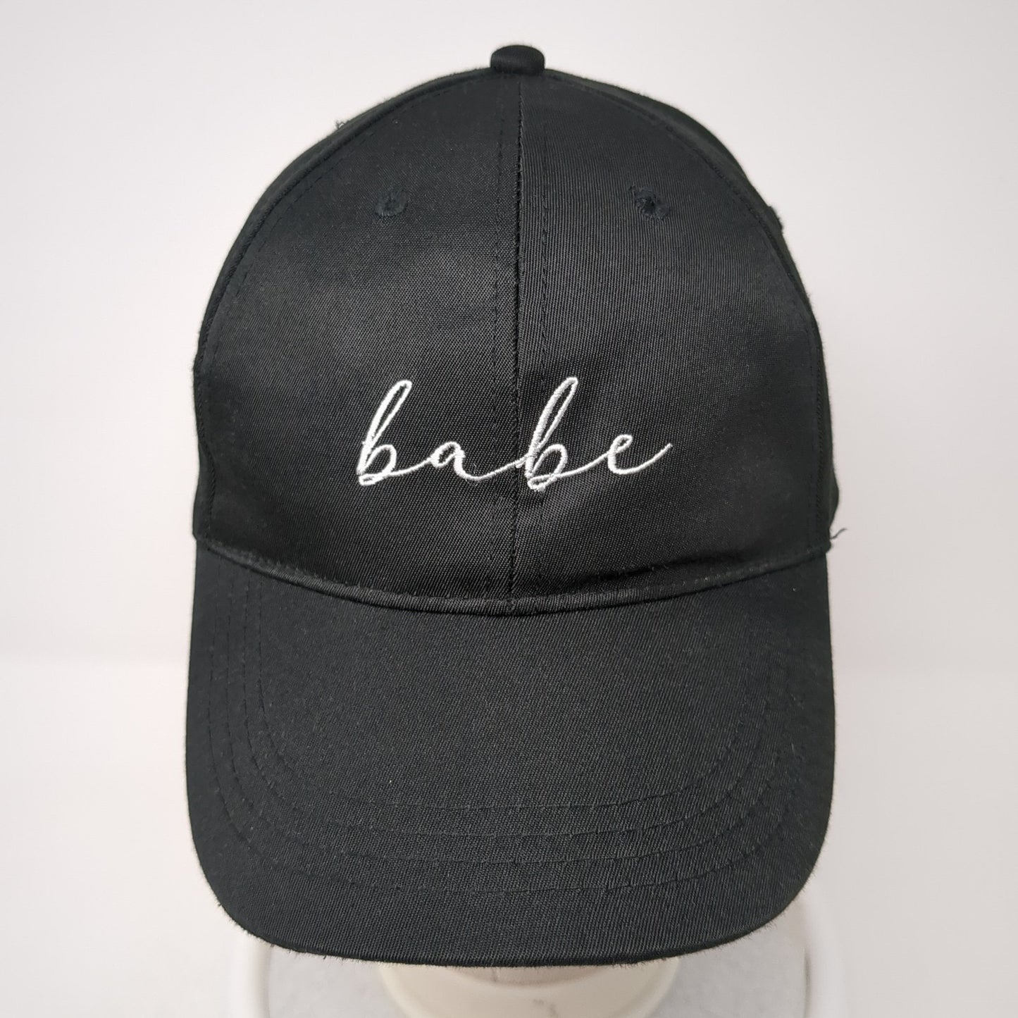 Babe Strapback Hat Black One Size Adjustable Embroidered Solid 6 Panel