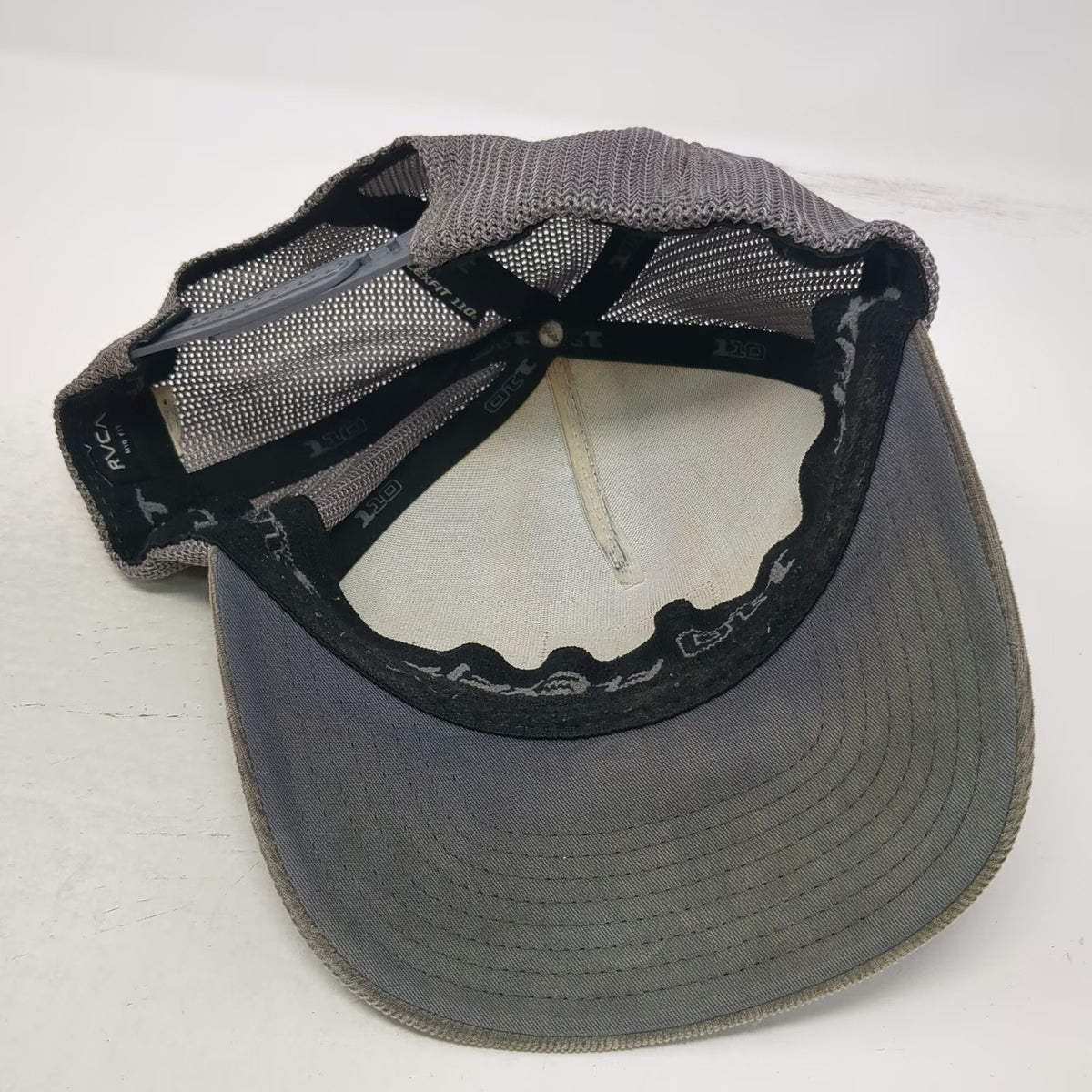 RVCA Trucker Hat Gray One Size Corduroy Leather Patch Flexfit Snapback
