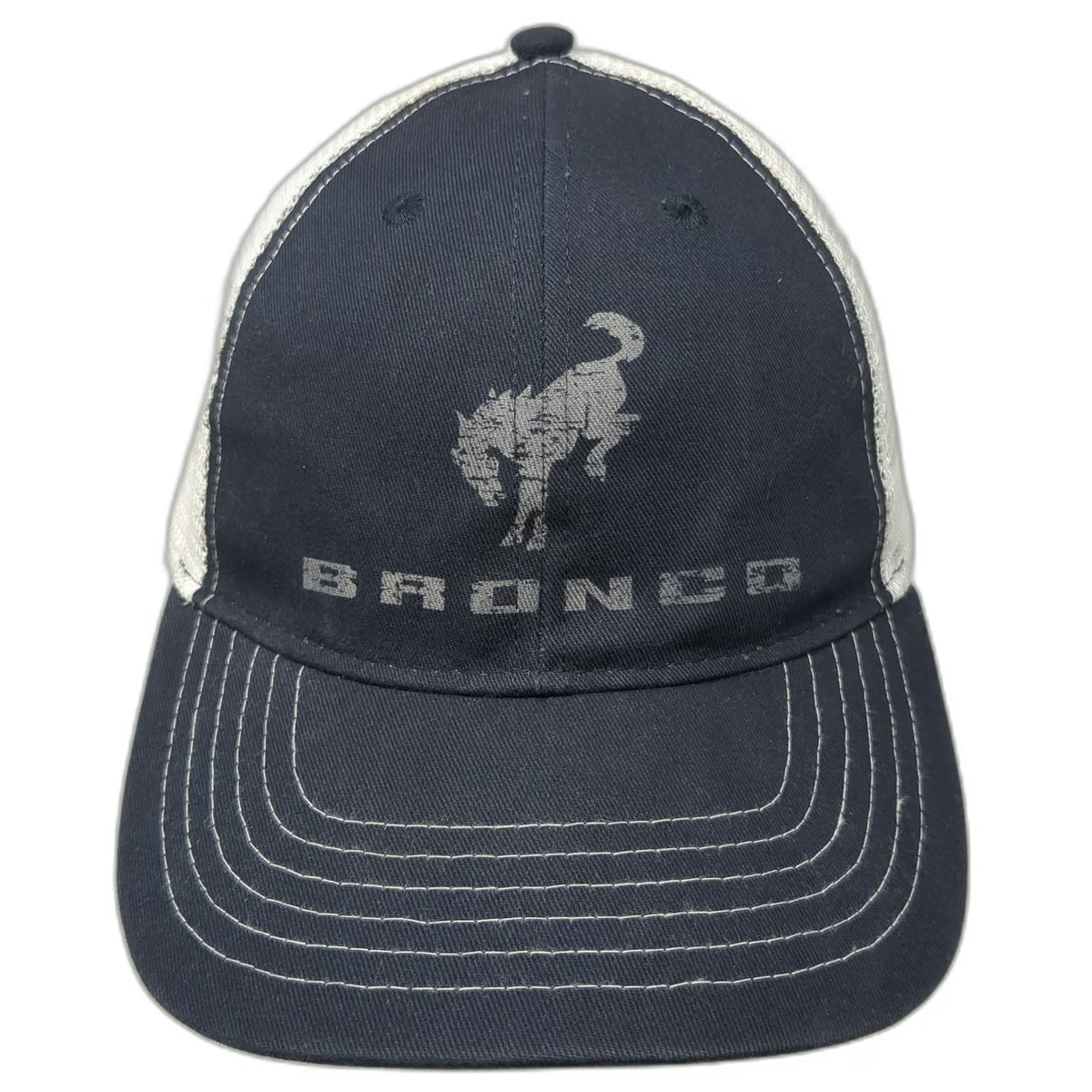 Quake City Caps Trucker Hat Blue One Size Bronco Horse Mesh Snapback Graphic