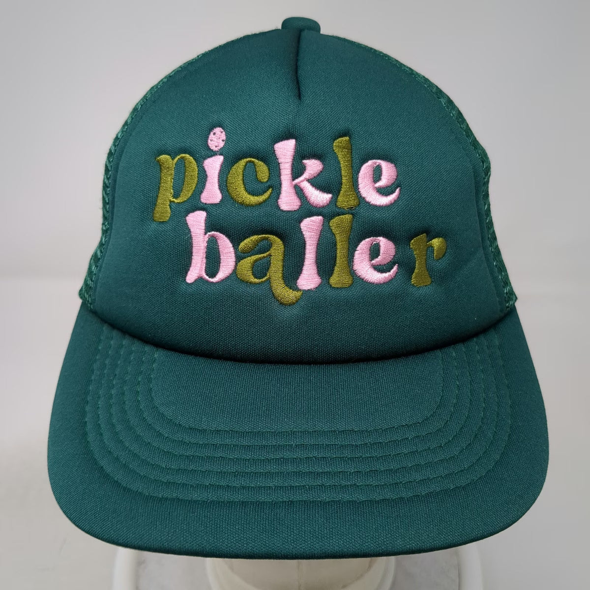 The Darling Effect Pickle Baller Trucker Hat Green One Size Mesh Snapback Retro