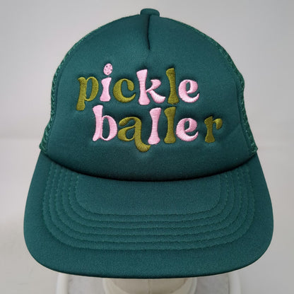 The Darling Effect Pickle Baller Trucker Hat Green One Size Mesh Snapback Retro