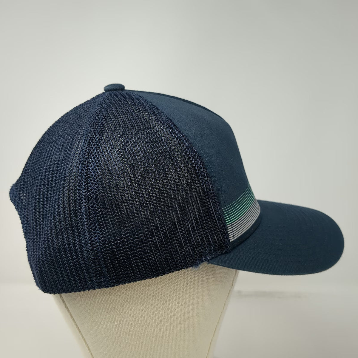 TravisMathew Trucker Hat Blue One Size Snapback Mesh Flexfit 110 Stripe Logo