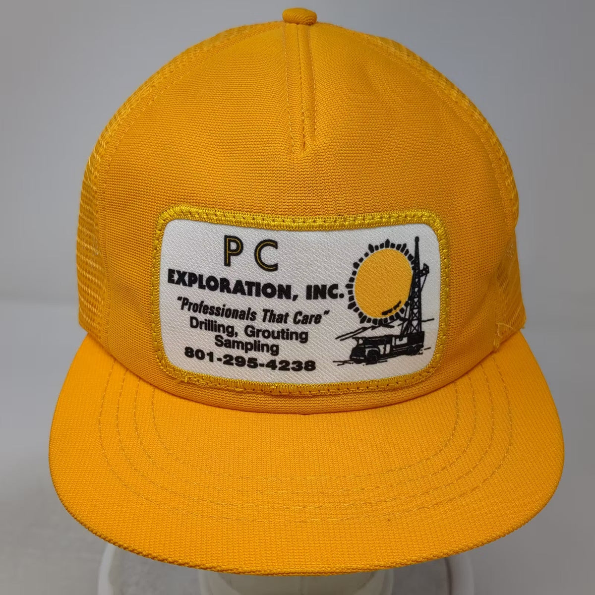 Yellow PC Exploration Inc Drilling Trucker Hat Patch OS USA Snapback Vintage