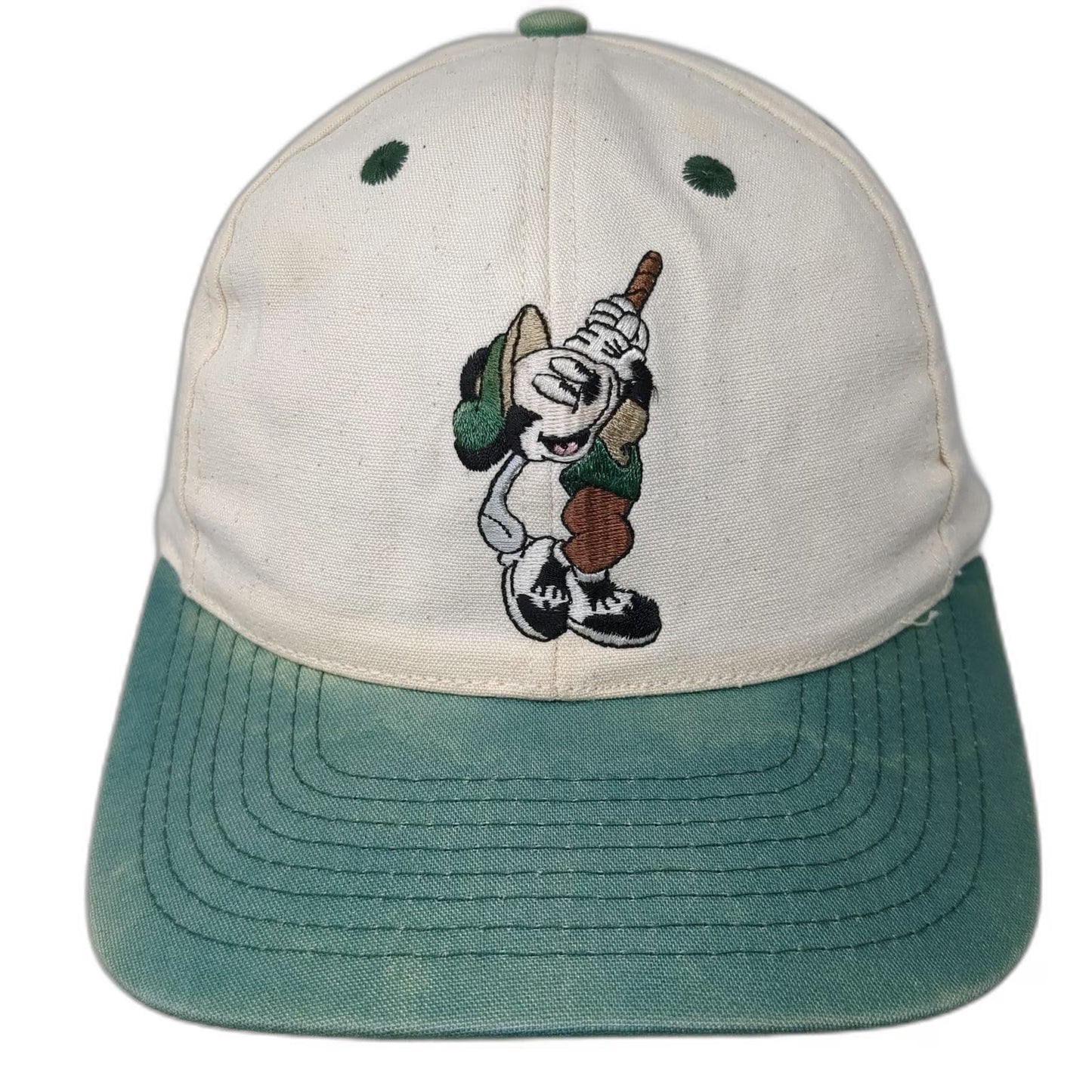 Mickey & Co. Baseball Cap White Green One Size Golfing Mickey Mouse Hat Vintage