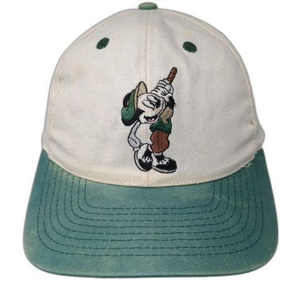 Mickey & Co. Baseball Cap White Green One Size Golfing Mickey Mouse Hat Vintage