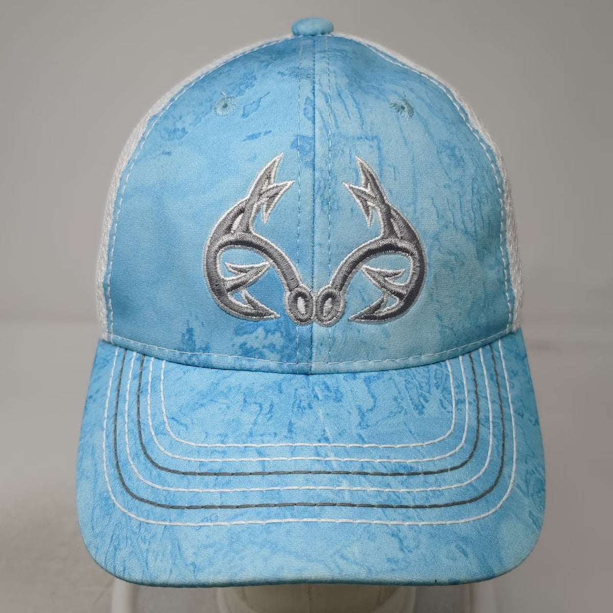 Realtree Fishing Trucker Hat Blue One Size Hook Logo Mesh Back Snapback Cap