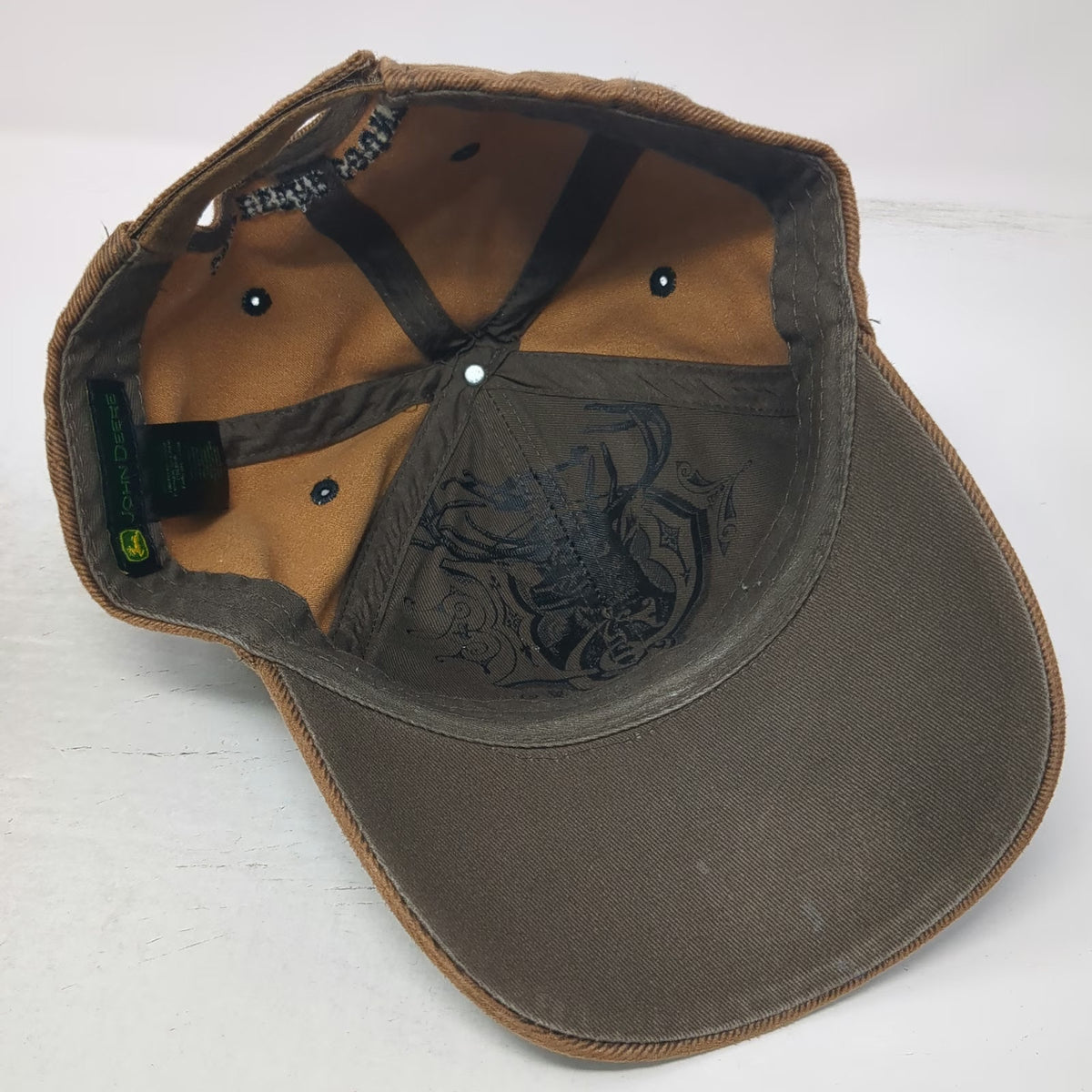 John Deere Baseball Cap Brown One Size Barbed Wire Country Logo Shield Deer Hat