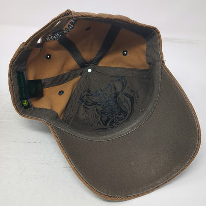 John Deere Baseball Cap Brown One Size Barbed Wire Country Logo Shield Deer Hat