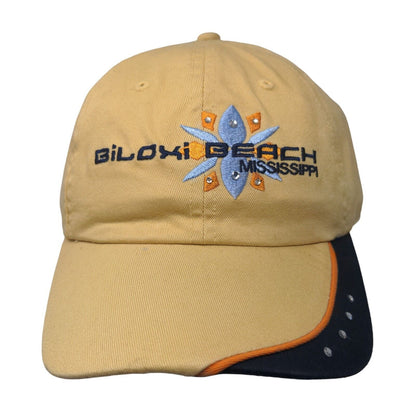 Biloxi Beach Mississippi Strapback Hat Tan OSFA Bio-Domes Headgear Embroidered