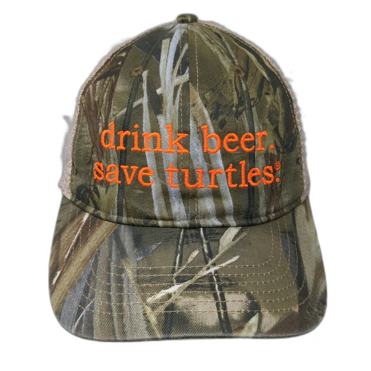 Pacific Headwear Trucker Hat Green One Size Camo Drink Beer Save Turtles Hat