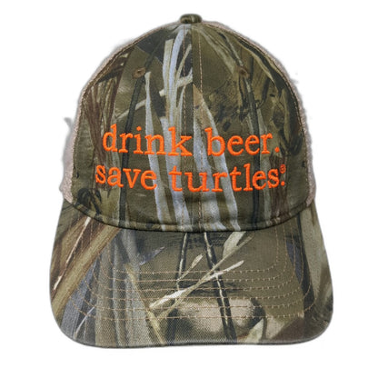 Pacific Headwear Trucker Hat Green One Size Camo Drink Beer Save Turtles Hat