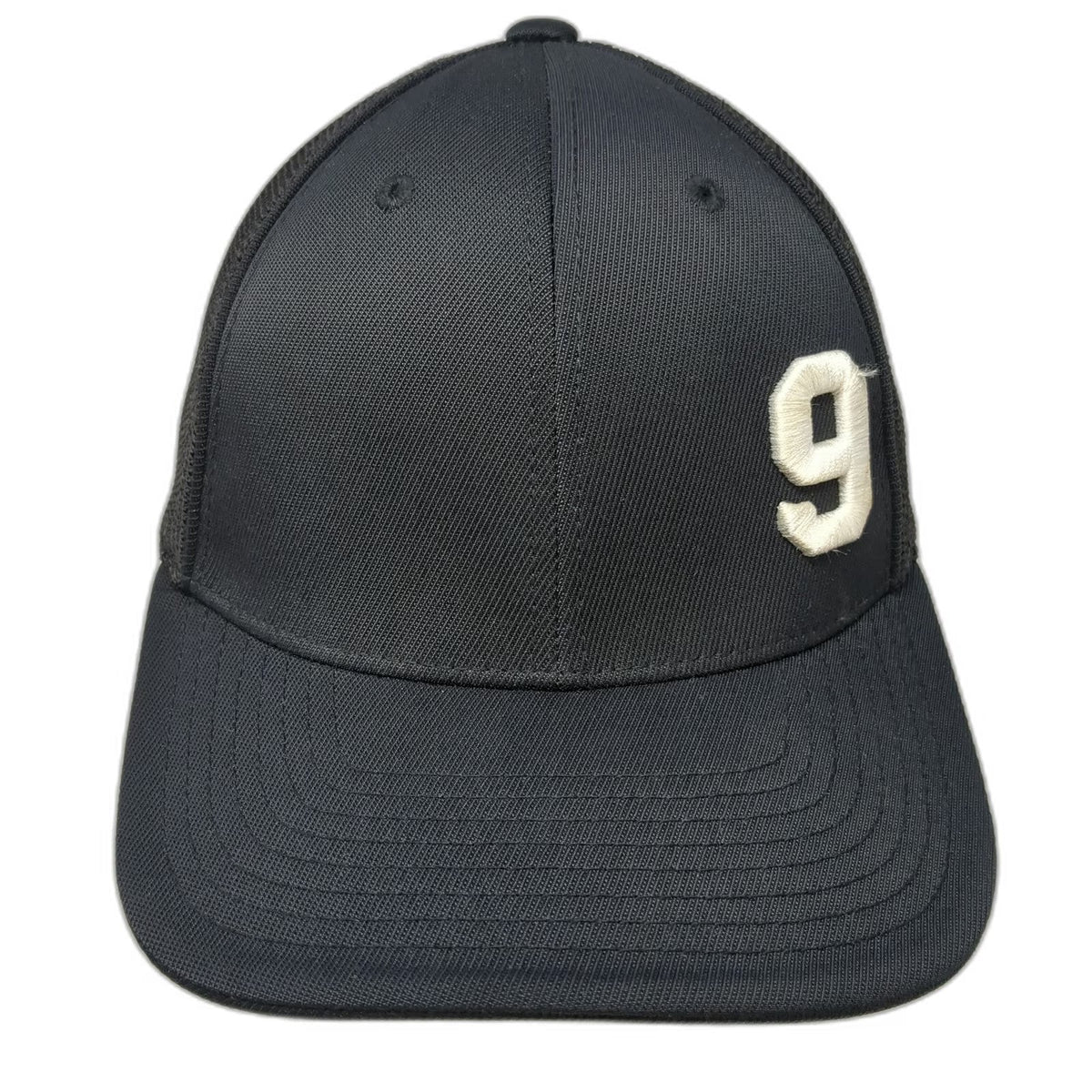 Pacific Headwear Baseball Cap Black 7 3/8 Mesh Back Stretch Fit Hat Number 9
