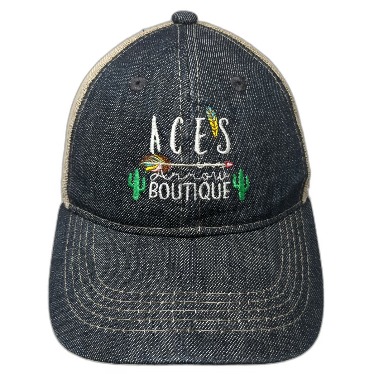 Outdoor Baseball Cap Blue One Size Mesh Back Denim Strapback Boutique Arrow Hat