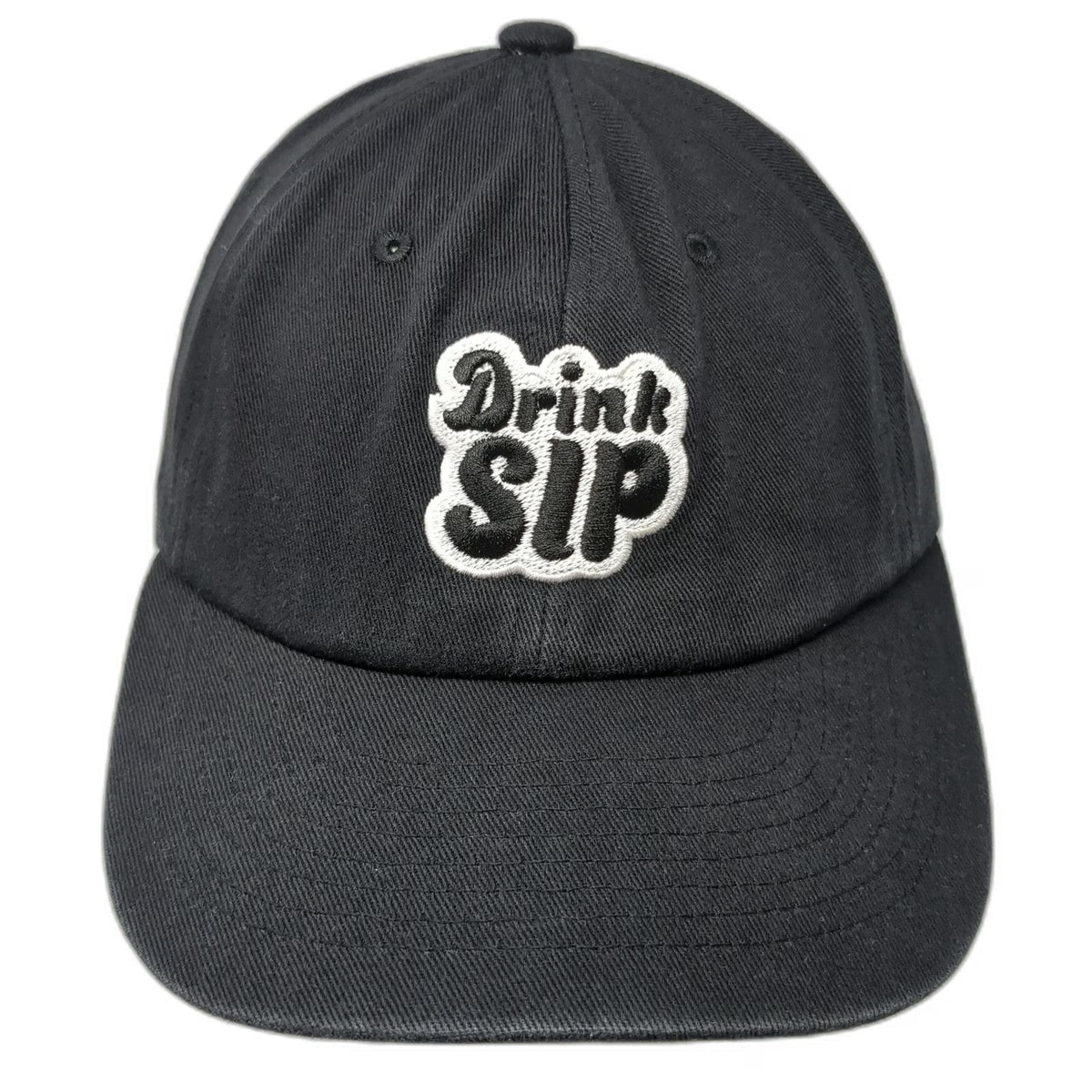 Black Baseball Cap One Size Drink SIP Embroidered Patch Cotton Hat Slideback