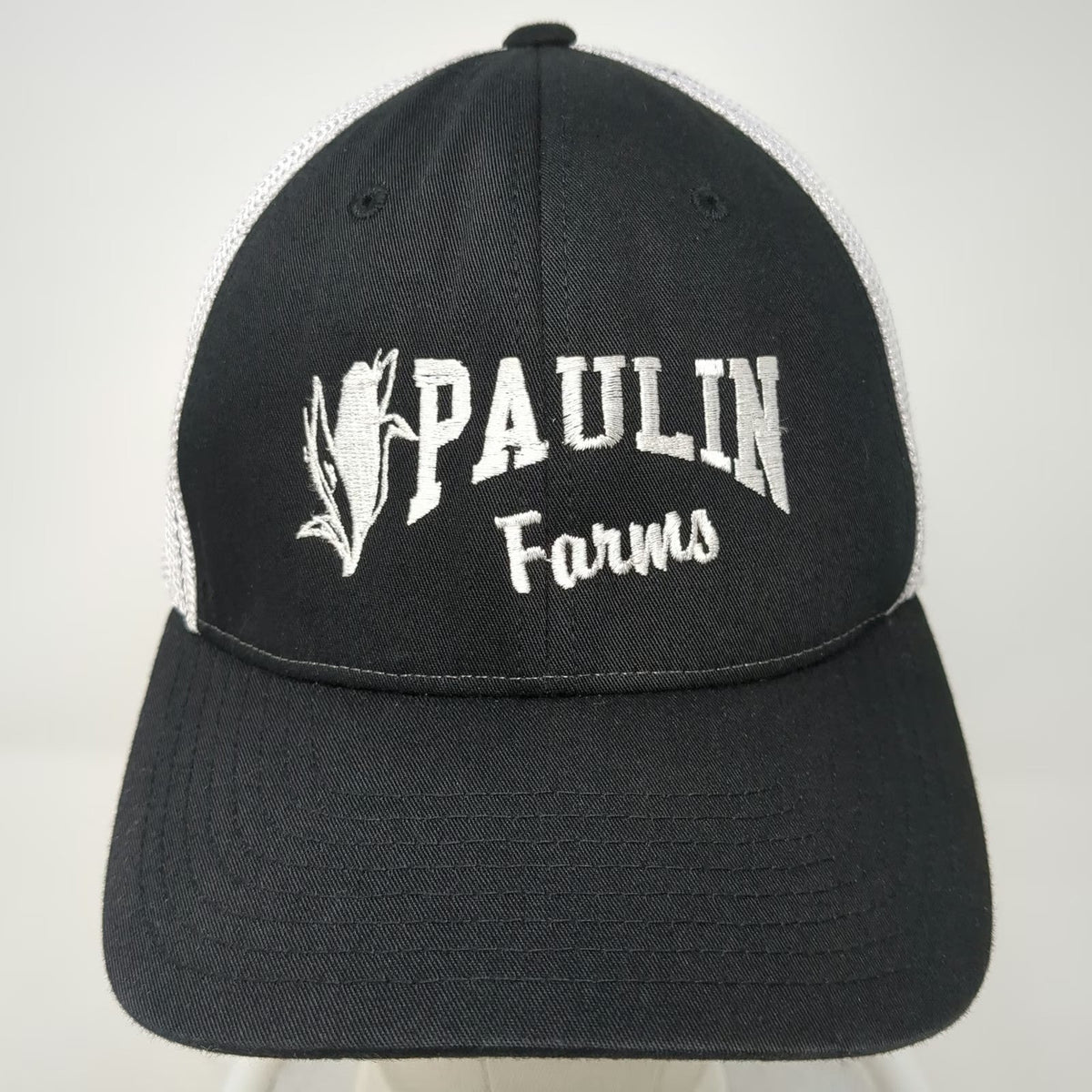 Richardson Baseball Cap Black XL Paulin Farms Corn Logo Mesh Back Hat Stretch