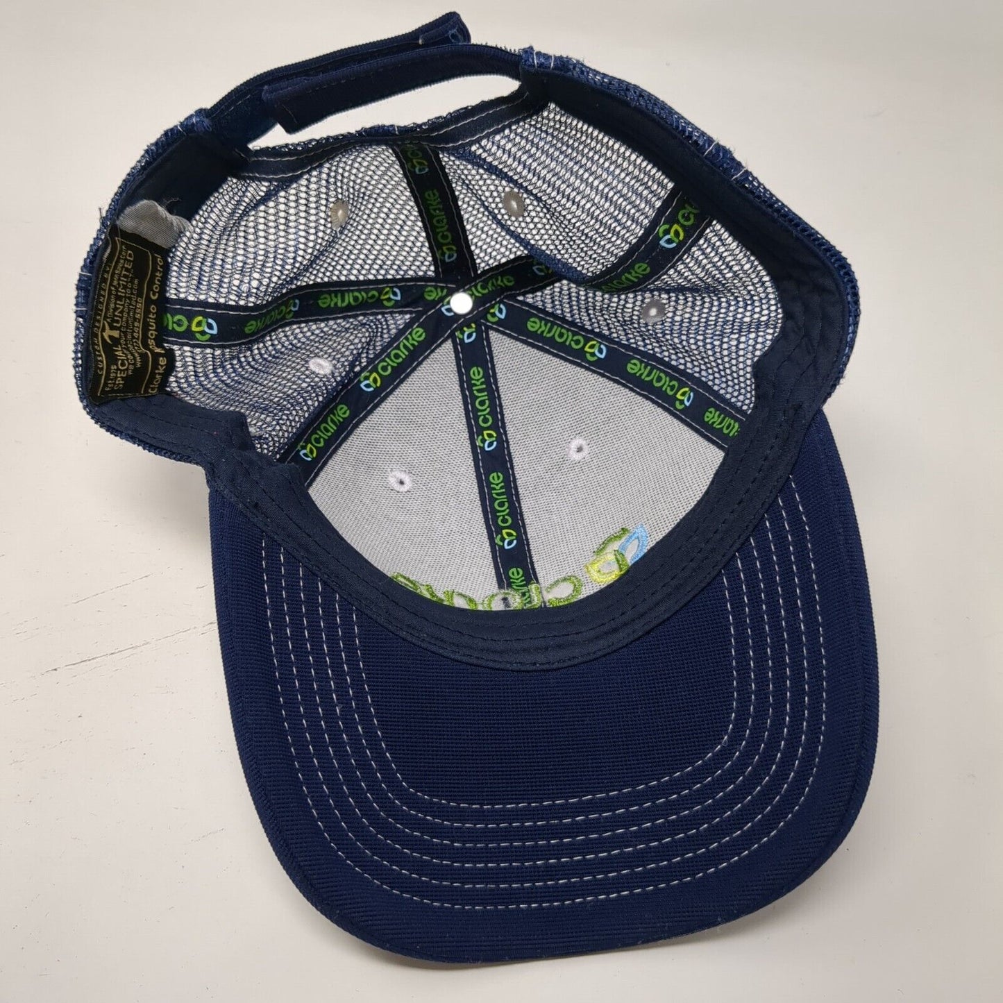 Clarke Strapback Trucker Hat Blue OSFA Adjustable 6 Panel Patriotic Mesh Back