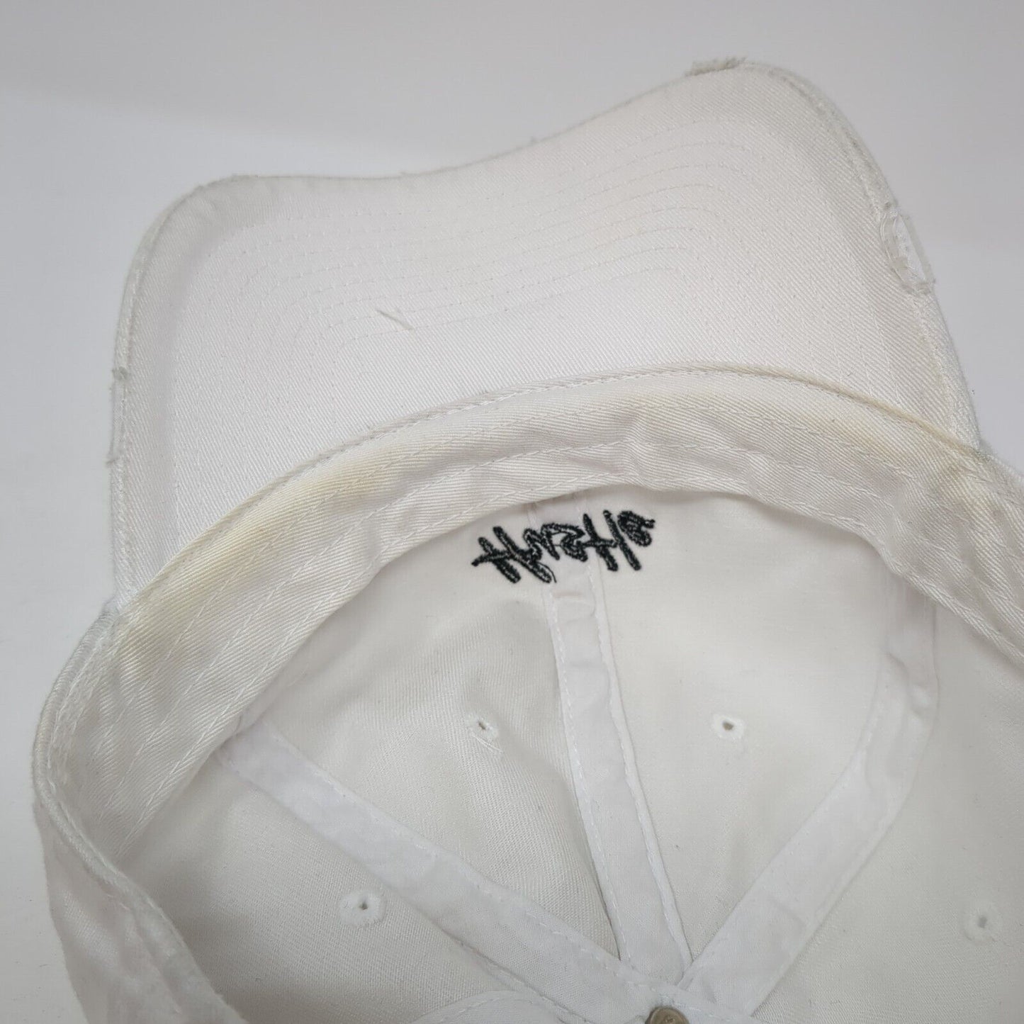 Hustle Slideback Hat White One Size Adjustable Embroidered Distressed KB ETHOS